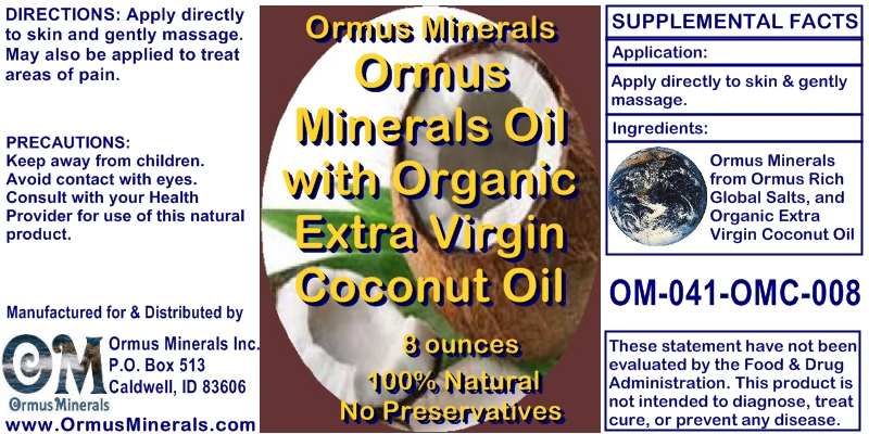 Ormus Minerals Organic Extra Virgin Coconut Oil 8 oz